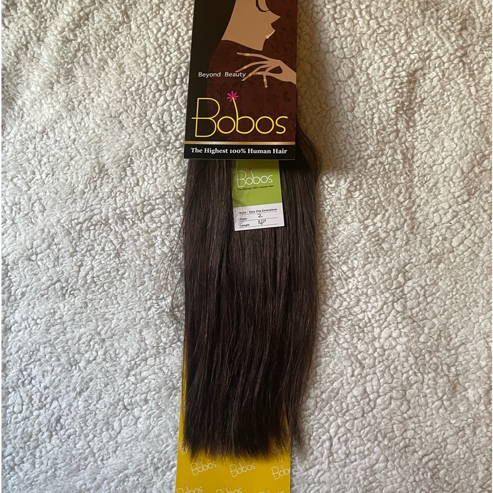 Bobos human hair-7 clip in extensions dark brown 14”